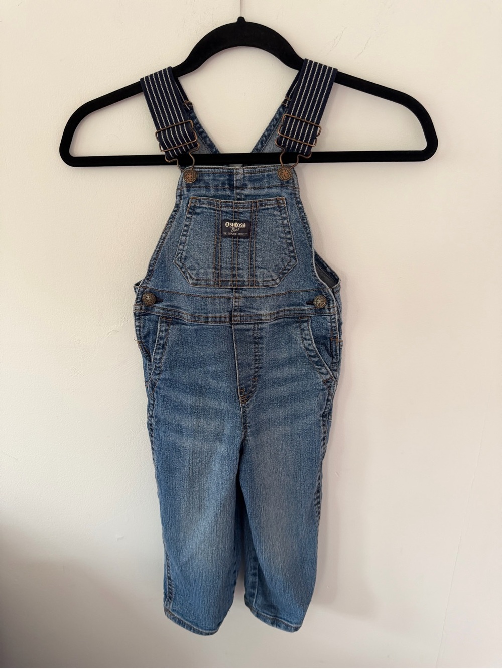 OshKosh B'gosh Blue Denim Kids Overalls with Striped Straps